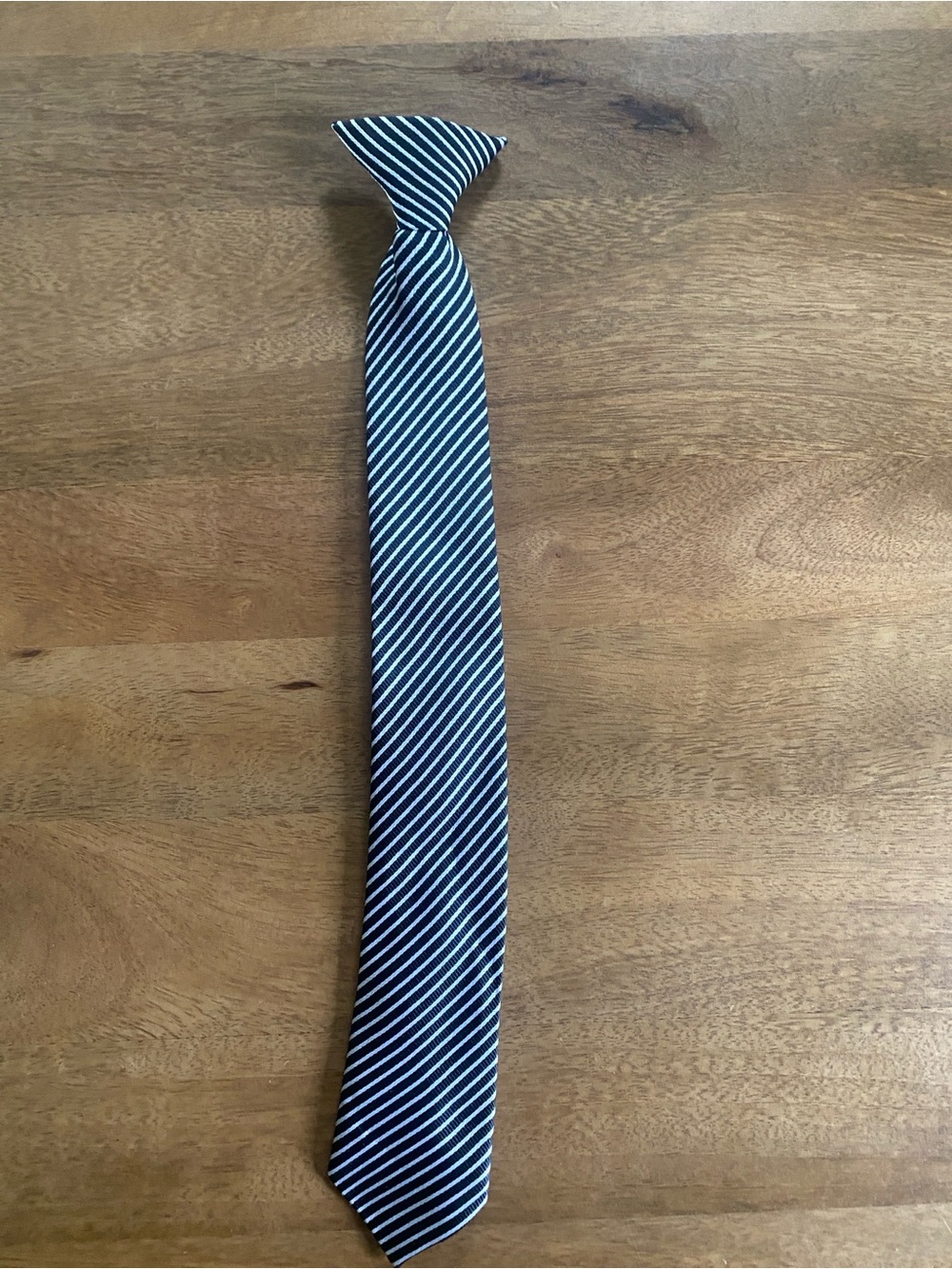 Youth Striped Black and White Diagonal clip on Neck Tie